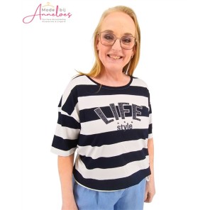 Blue Seven T-shirt stripes Nachtblauw 105894
